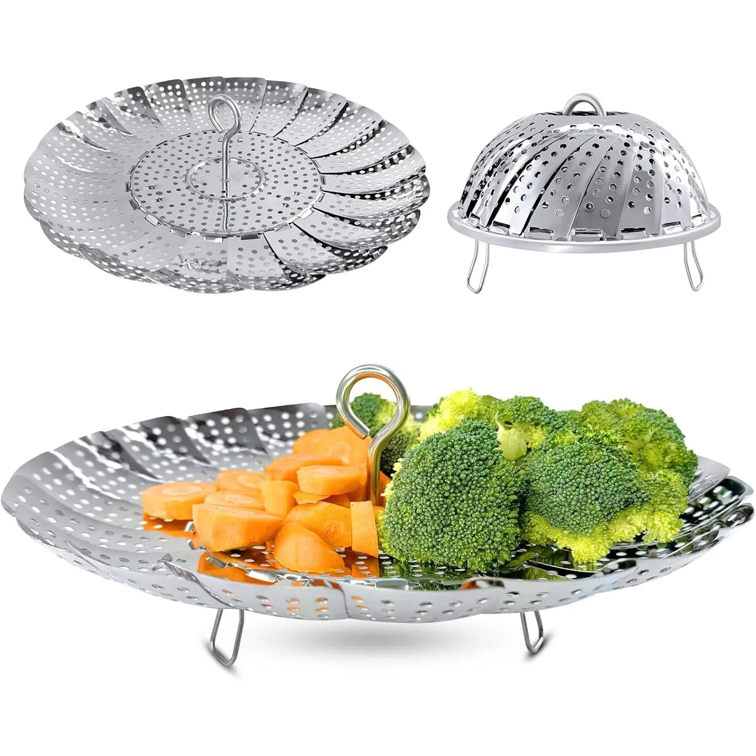 Vegetable Steamer Basket, High-Quality Stainless Steel Vegetable Steamer Basket - Foldable and Expandable Steamer, Suitable for Pots of Various Sizes (Extra Large (6.5inch to 11inch)