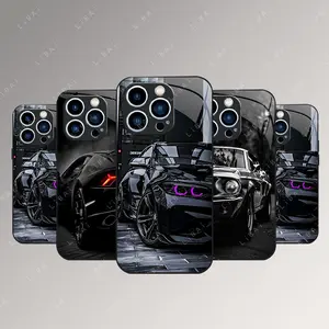 Black Racing drop-resistant glass phone case For iPhone 17/16/15/14/13/12/11 Xs Pro Max Plus，Galaxy S25/24/23/22 protective film full cover protective glass back panel skin-friendly feel 995