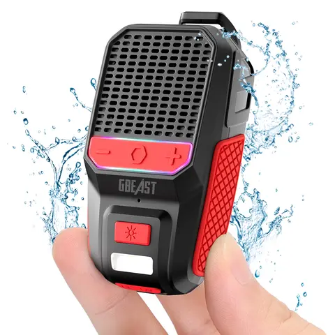 GBEAST Clip-On Durable Wearable Hands-Free Speaker Bluetooth, Stereo Audio, RGB Music Lights, Flashlight, IPX6 Waterproof, 30-Hour Battery, Noise Cancellation, USB-C, Cool Gadgets, Mens Gifts, Unique Gifts for Man, Camping Use