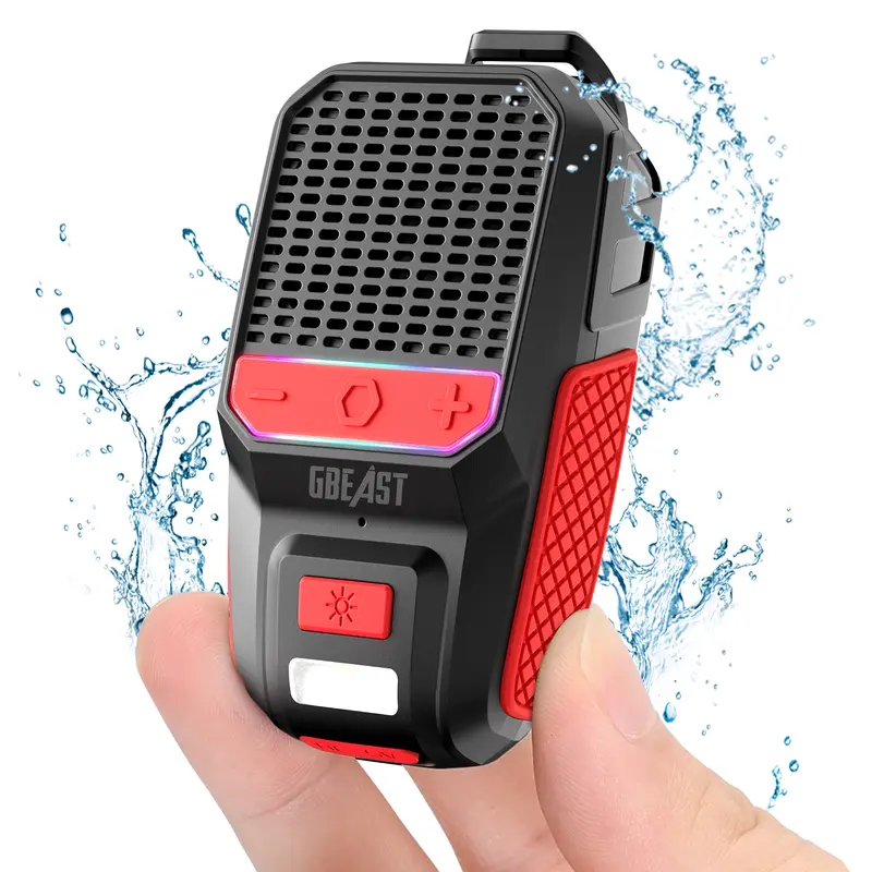 GBEAST Clip-On Durable Wearable Hands-Free Speaker Bluetooth, Stereo Audio, RGB Music Lights, Flashlight, IPX6 Waterproof, 30-Hour Battery, Noise Cancellation, USB-C, Cool Gadgets, Mens Gifts, Unique Gifts for Man, Camping Use
