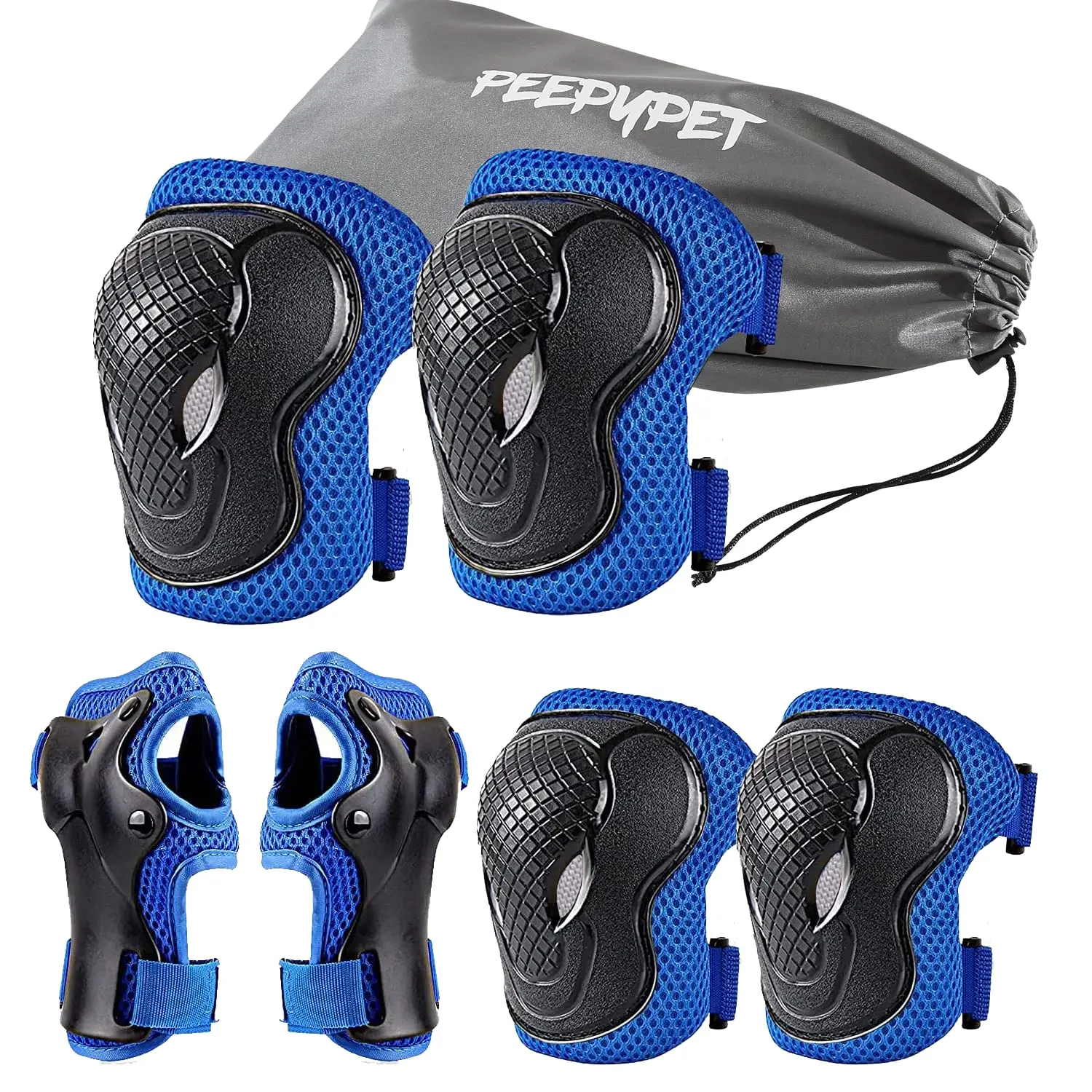 PEEPYPET Knee Pads for Kids-6 in 1 Skateboard Protective Gear Knee Pads Elbow
