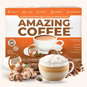 Amazing Coffee | Mushrooms & Superfoods Infused In French Roast Coffee | 24 Servings | Single-Serve Pods | Multiple Flavors Available | Keurig Compatible