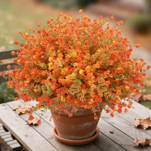 12pcs Fall Artificial Flowers Stems, Leafy Branches, Plastic Floral Decor for Indoor Outdoor Use, Holiday Wedding Home Garden