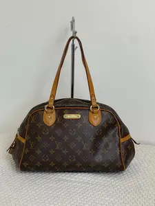 Pre-owned Louis Vuitton Montorgueil PM Shoulder Bag Vintage Monogram Canvas Tote with Brown Leather Handles Gold Hardware Authentic Pre Owned