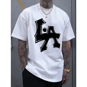 Men crewneck t shirt Casual Letter Print Commuting T-Shirt, Summer Daily cotton