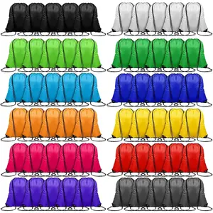 60 count Drawstring Backpack,Drawstring Bags, Bag Bulk Gym Cinch Bag Sack for Women Men Outdoor ,12 Colors (60 PCS)