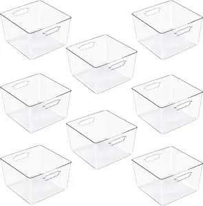 Clear 11x11 Cube Storage Bins, 8 Pack Large Square Organizer Bins with Handles, Stackable Plastic Storage Containers for Cube Storage, Closet, Shelf & Home Organization, BPA-Free