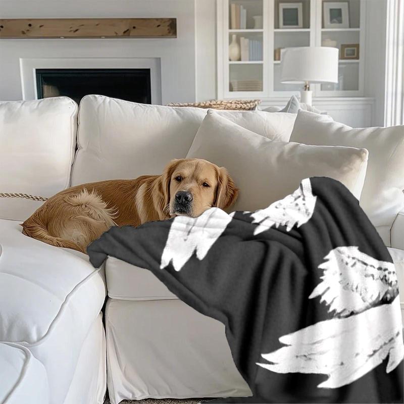 1 piece White feather angel wings design themed flannel blanket - Oversized fluffy warm sofa blanket, flannel for beds, all-season multi-purpose, modern style, machine washable, digital print design, 100% polyester, suitable for sofa, bed, travel