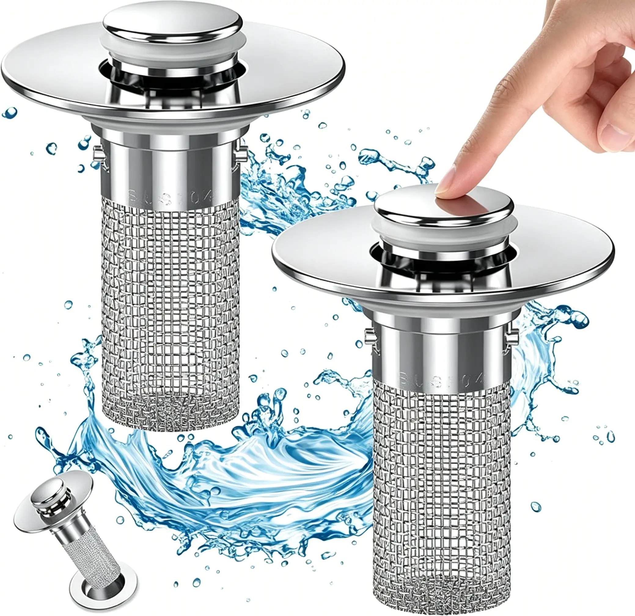 Stainless Steel Modern Rustproof Mesh Tub Drain Stopper with Bouncing Core & Brass Pop-Up Plug, High-Pressure Handheld Shower Head for Bathroom Home Supplies, Rustproof Drain Stoppers