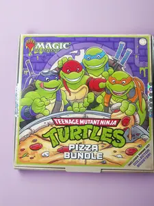 Magic The Gathering and Teenage Mutant Ninja Turtles collaboration Pizza Box. (Contains 9 play boosters and 1 collector booster)