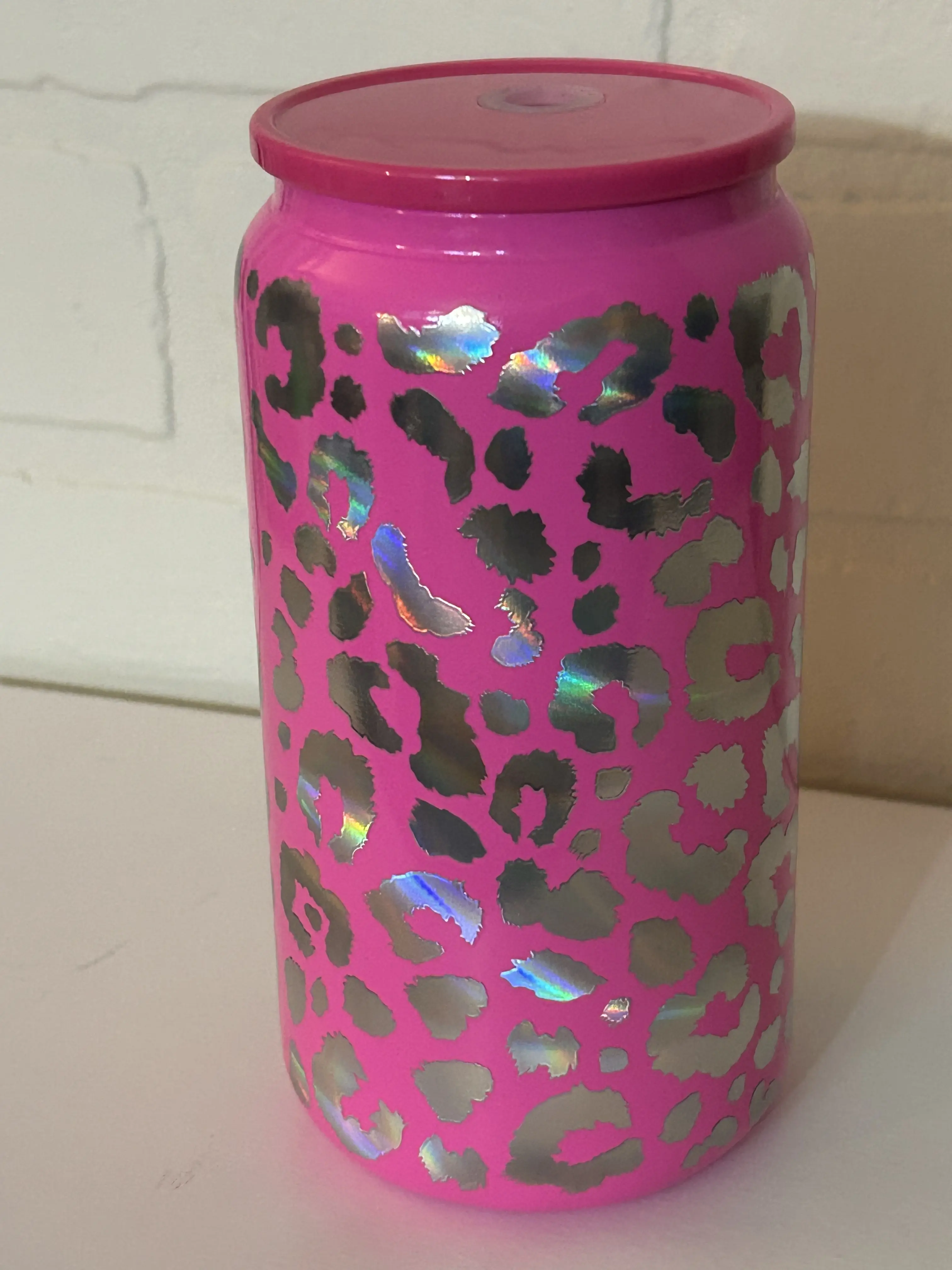 Pink and White leopard libby cup 16oz