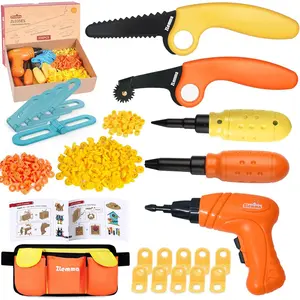 Kids Cardboard Construction Tool Set with Electric Drill & Tool Belt -258PCS STEM Building Kit for Creative Craft Projects Educational DIY Engineering Toy for Boys & Girls