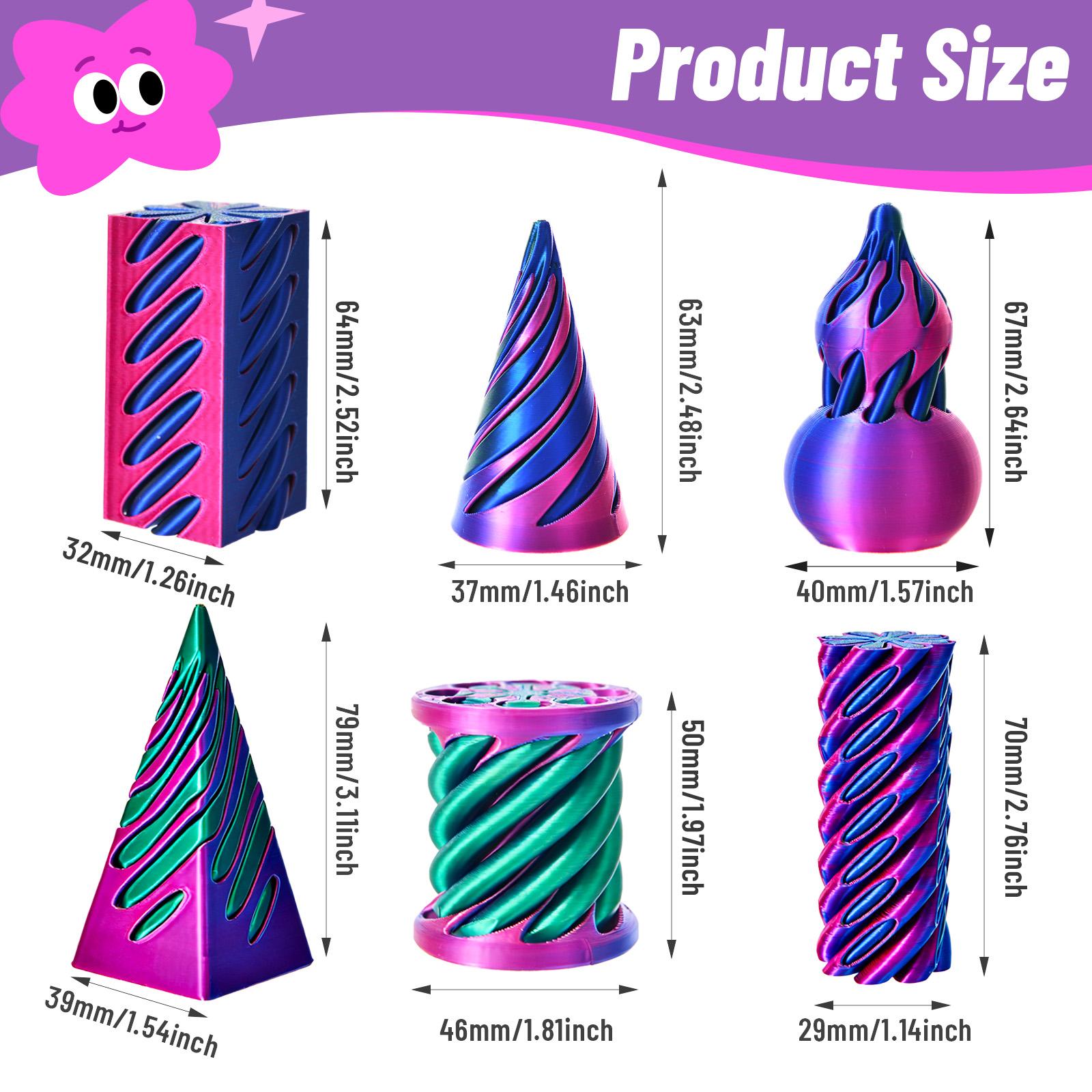 6 Pack Spiral Cone Fidget Toys 3D Printed Spiral Fidget Toys Impossible Cone 3D Printed Fidgets Impossible Pyramid Passthrough 3D Printed Toys for Adults & Kids for Anxiety Relaxing