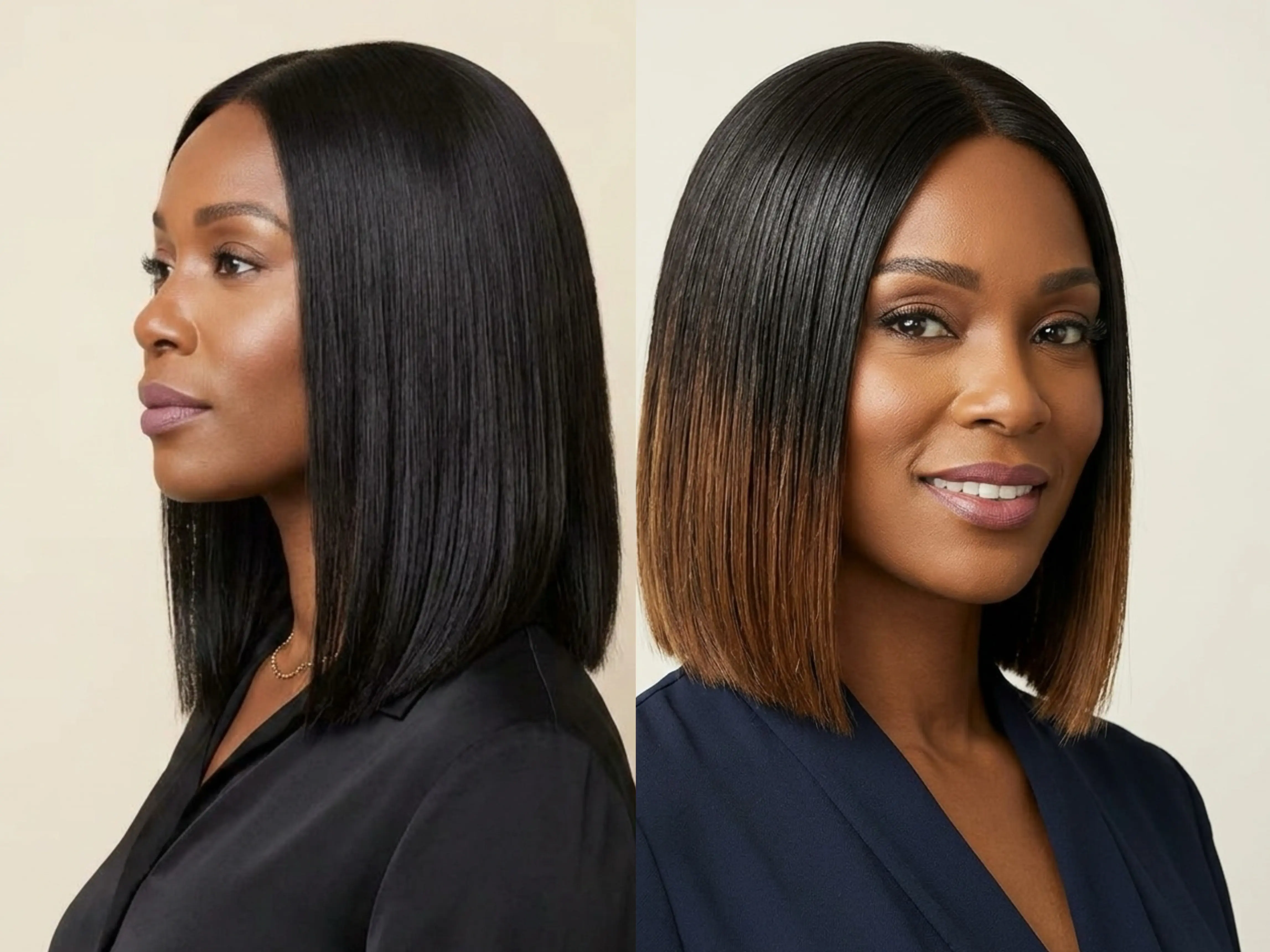 5x5 Bone Straight Natural Black Color & Ombre Brown Color Short Bob Front Glueless Wigs Drawstring Cap or Normal Cap Available HD Lace Wig 250% Density 100% Raw Vietnamese Hair Human Hair Wigs