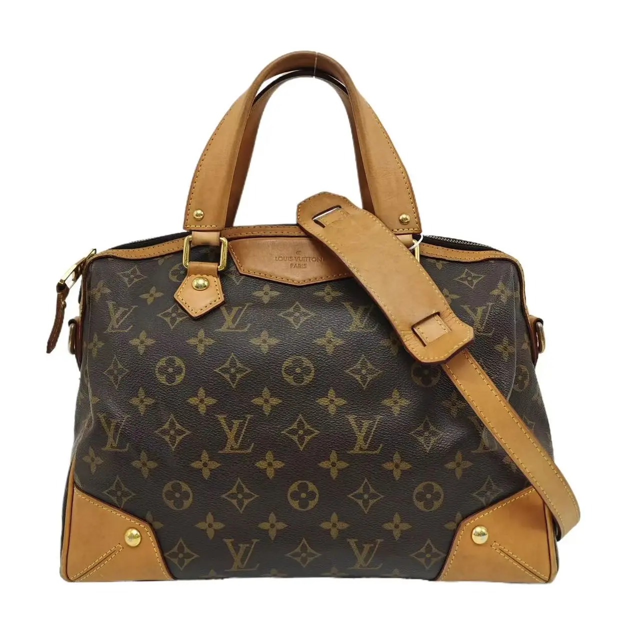 Pre-owned Louis Vuitton leather Crossbody Bags LOUIS VUITON RETIRO NM Brown coated canvas old flower