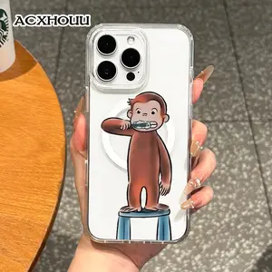 Girly Magnetic Case for iPhone11/12/13/14/15/16/17/promax, Monkey Brushing Teeth MagSafe Ready, Slim Fit, Drop-Proof | Perfect for Soft Girl Aesthetic