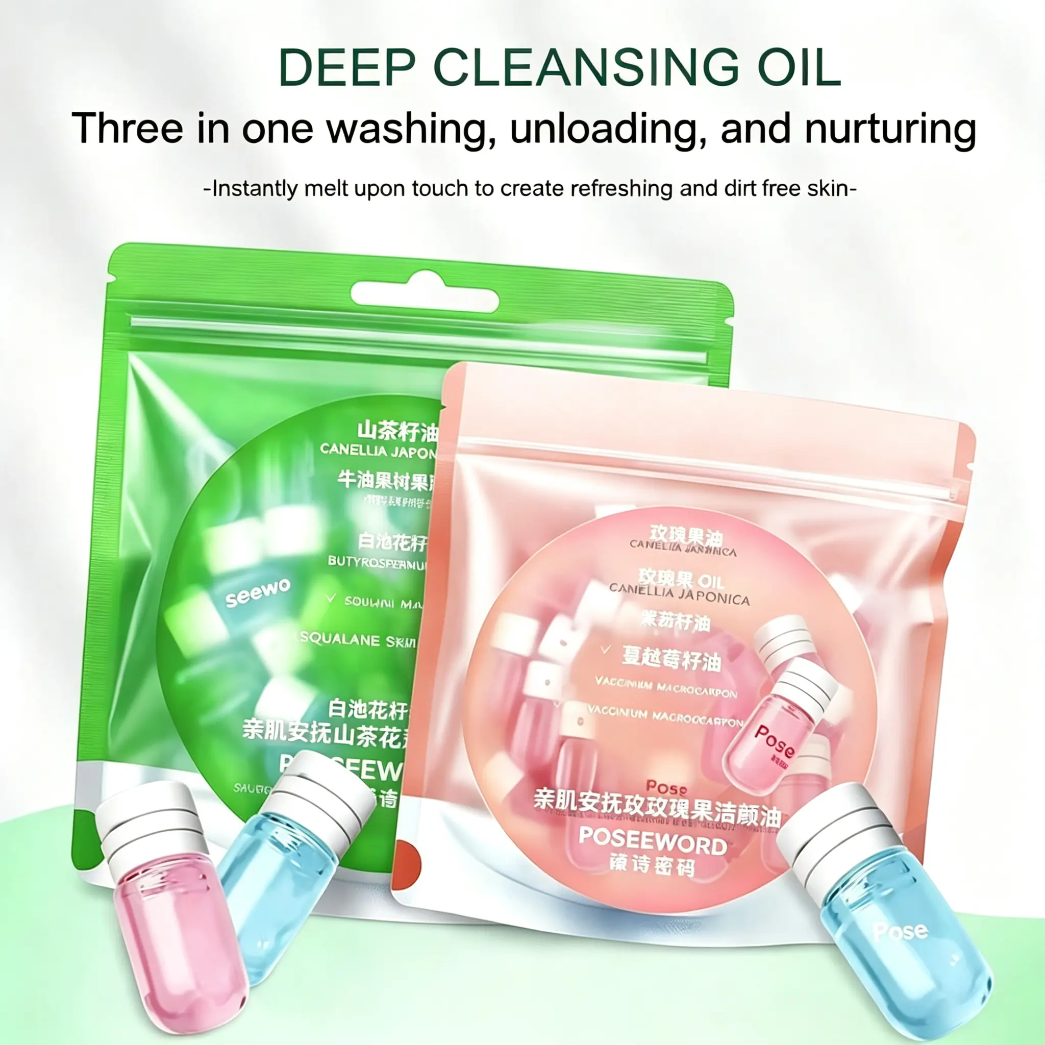 Travel Cleansing Oil Capsules, 20 Pack Mini Size, Hydrating Makeup Remover & Moisturizer, Rose Oil Face Cleanser for Acne Prone Skin, Lightweight, Cosmetic, Mini Travel Products, Biodegradable, Gentle Removal Face Makeup Remover, Spillproof Travel