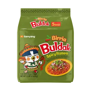 Buldak Korean Spicy Chicken Stir Fried Ramen Birria Flavor Super Hot Spicy Noodles Authentic Ramyun (Pack of 5)