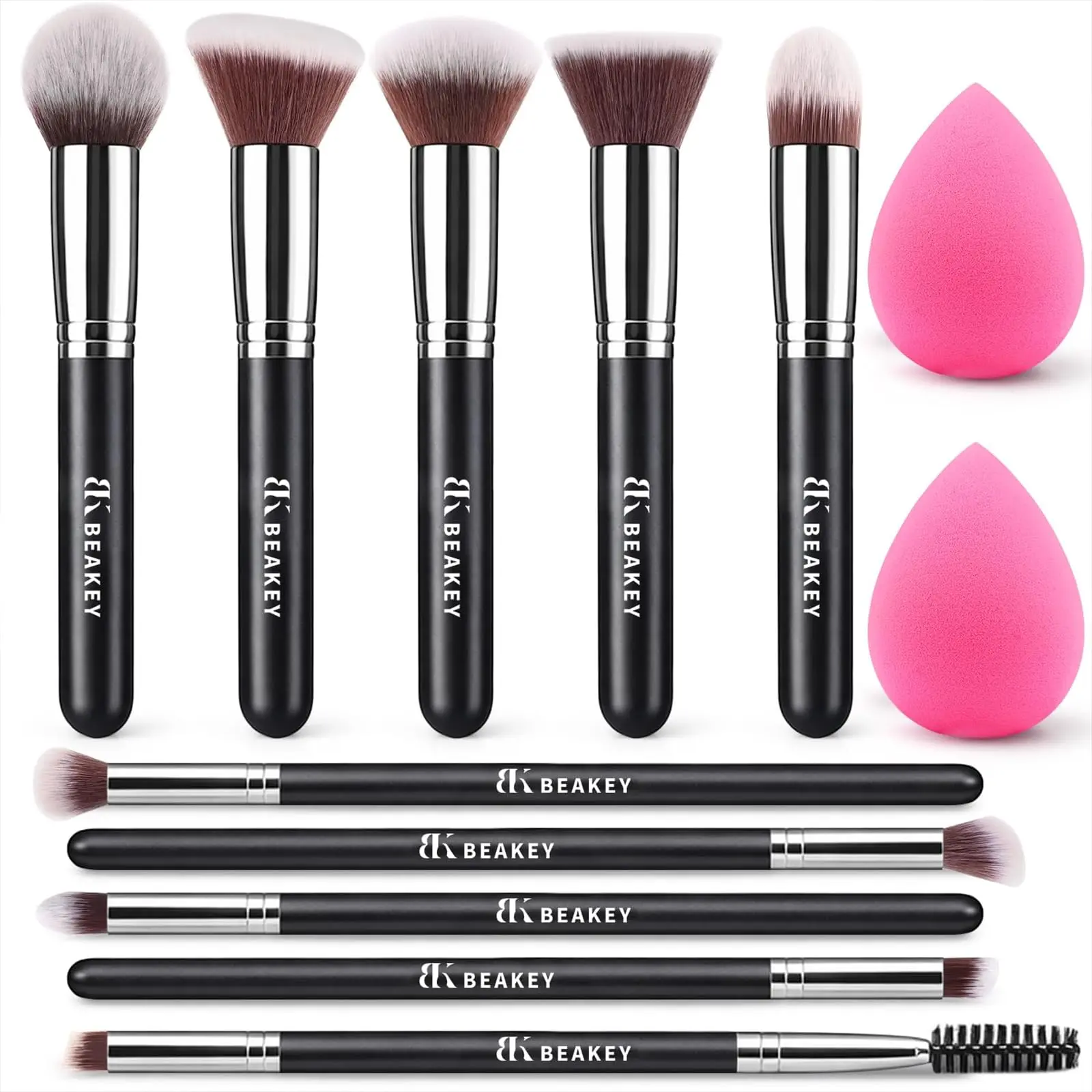 Makeup Brushes set with 2 Blending Sponges,10 Brush Face and Eye Set | Beginner-friendly face and eye tools with soft synthetic fibers for light,buildable coverage from foundation to eyeshadow