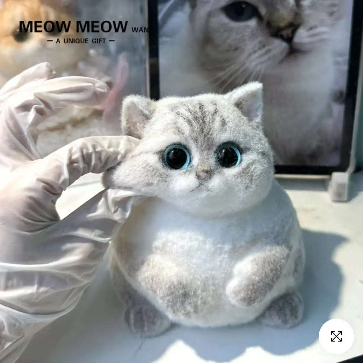 Handmade Wool Felt Squishy Cat Plush, Realistic Chubby Golden Shaded British Shorthair Toy for DIY Craft Supplies