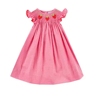 Strawberry Smocked Red Gingham Angel Sleeve Dress