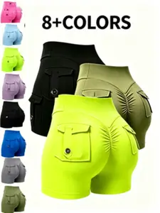 Three-Piece Workout Shorts, Wide Waistband with Phone Pouch, Outdoor Cycling, Gym Shorts, Comfortable Durable Sport Yoga Pants, Athletic Biker Shorts