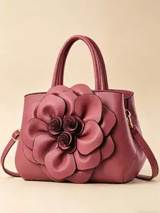 Ladies' elegant temperament handbag, simple retro large capacity floral decoration handbag, Floral Pattern Handbag, Trendy Commuter Purse, versatile for commuting, suitable for work and travel, zipper closure, adjustable shoulder strap