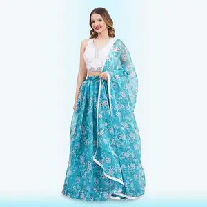 Custom-Designed Serene Turquoise Floral Lehenga Choli