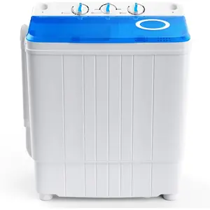 Portable Washing Machine, 17.6 lbs Capacity Twin Tub 11 lbs Washer and 6.6 lbs Spinner with Control Knobs, Timer Function, Drain Pump, Compact Laundry washer for Home Dorm Apartment RV (Blue)