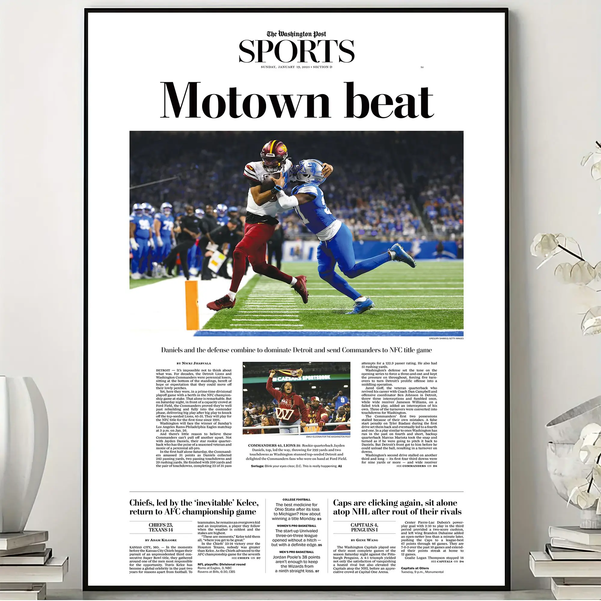 2025 Washington Commanders Motown Beat Poster, Lions Upset Commemorative Football Wall Art, Game Day Fan Gift, No Frame