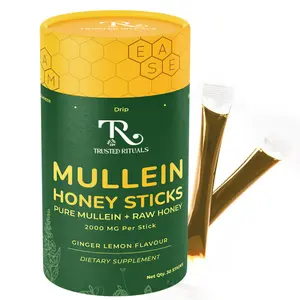 Trusted Rituals Mullein Honey Sticks (30 Pack) – 2000mg Mullein per Stick – Raw Honey with Ginger & Lemon – Throat Soothing, Respiratory Support & Seasonal Wellness – Travel-Friendly Single Serve