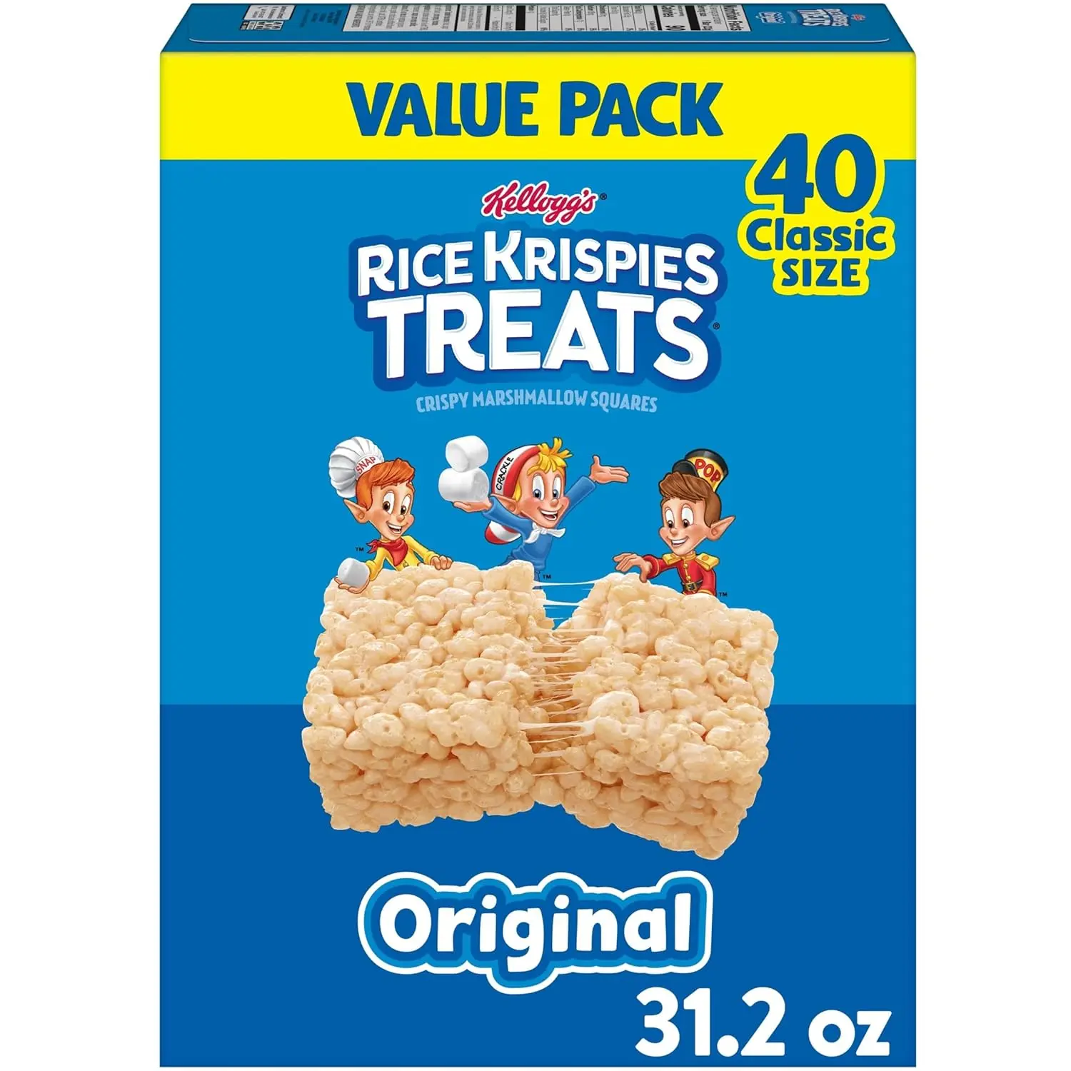 Treats Crispy Marshmallow Squares, Kids Snacks, Cereal Bars, Original, 31.2oz Box (40 Bars)