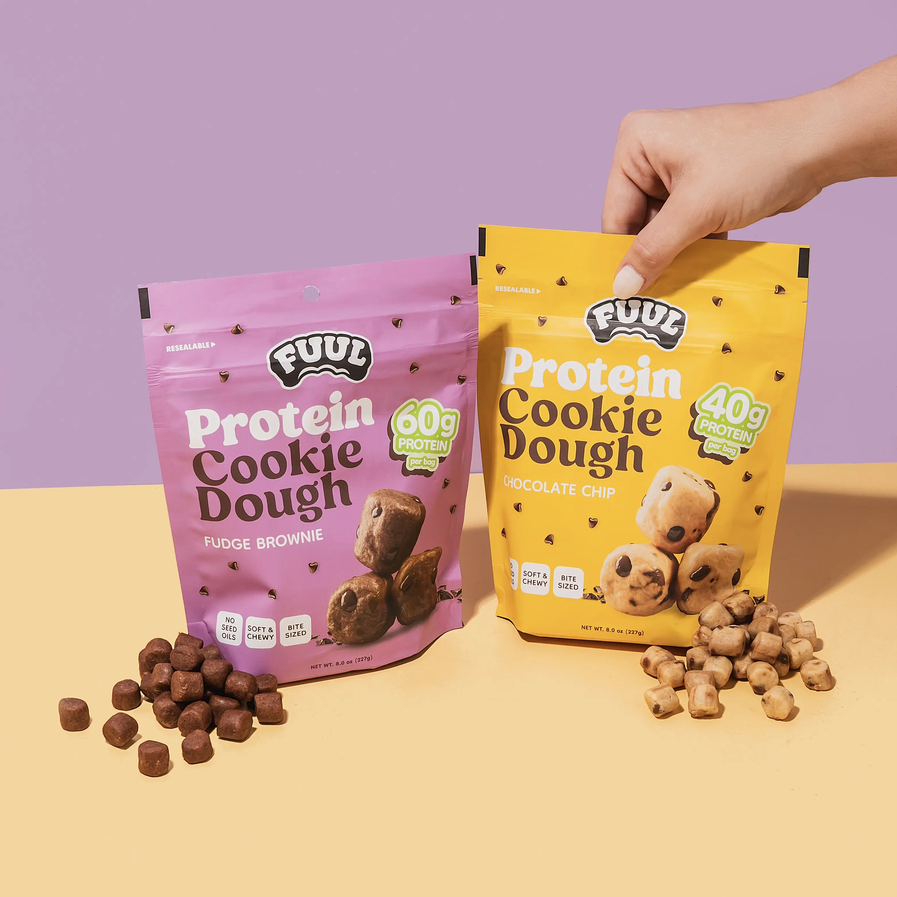 FUUL Protein Cookie Dough Bites - Variety Pack - 40-60g Protein Per Bag - Edible Cookie Dough, Protein Packed Snack, Healthy Dessert, Post Workout Treat, No Bake Protein Bites, Cookie Dough Protein, Anytime Sweet Tooth Snack