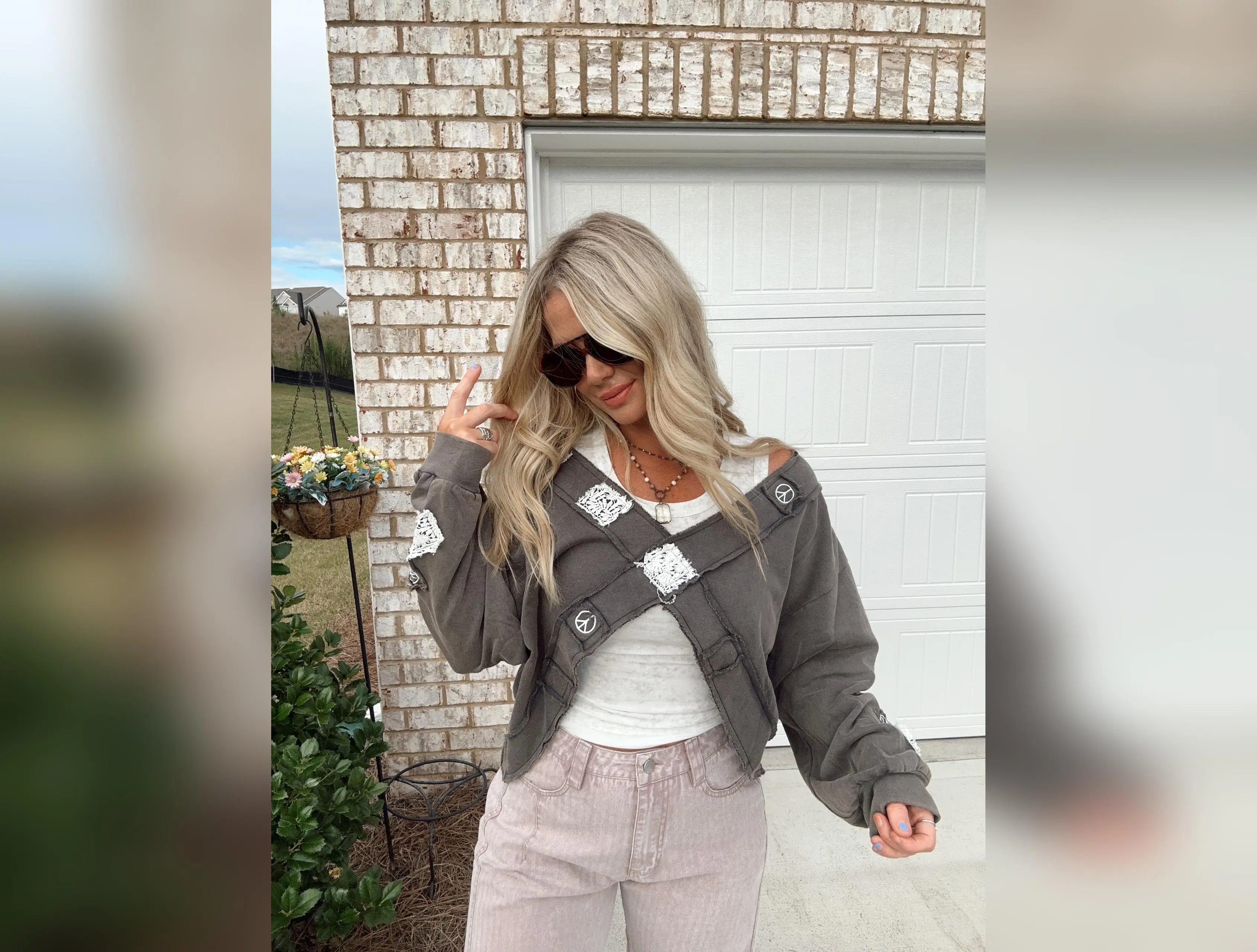 Peace & Love Reversible Top-Charcoal