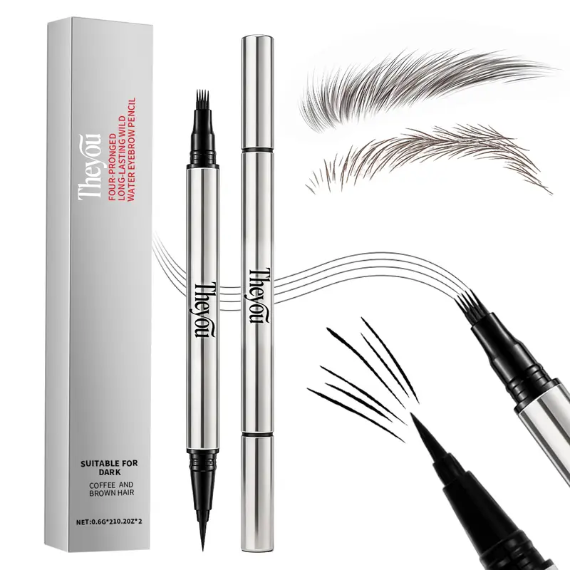 Youth 2-in-1 Dual-Ended 4D Brush Tip Waterproof Microblading Eyebrow Pencil - Cosmetic for At-Home Natural Brows, Fine Hair Brush Tip, Hair-Like Strokes, Smudge-Proof, Long-Lasting Color, All Skin Types