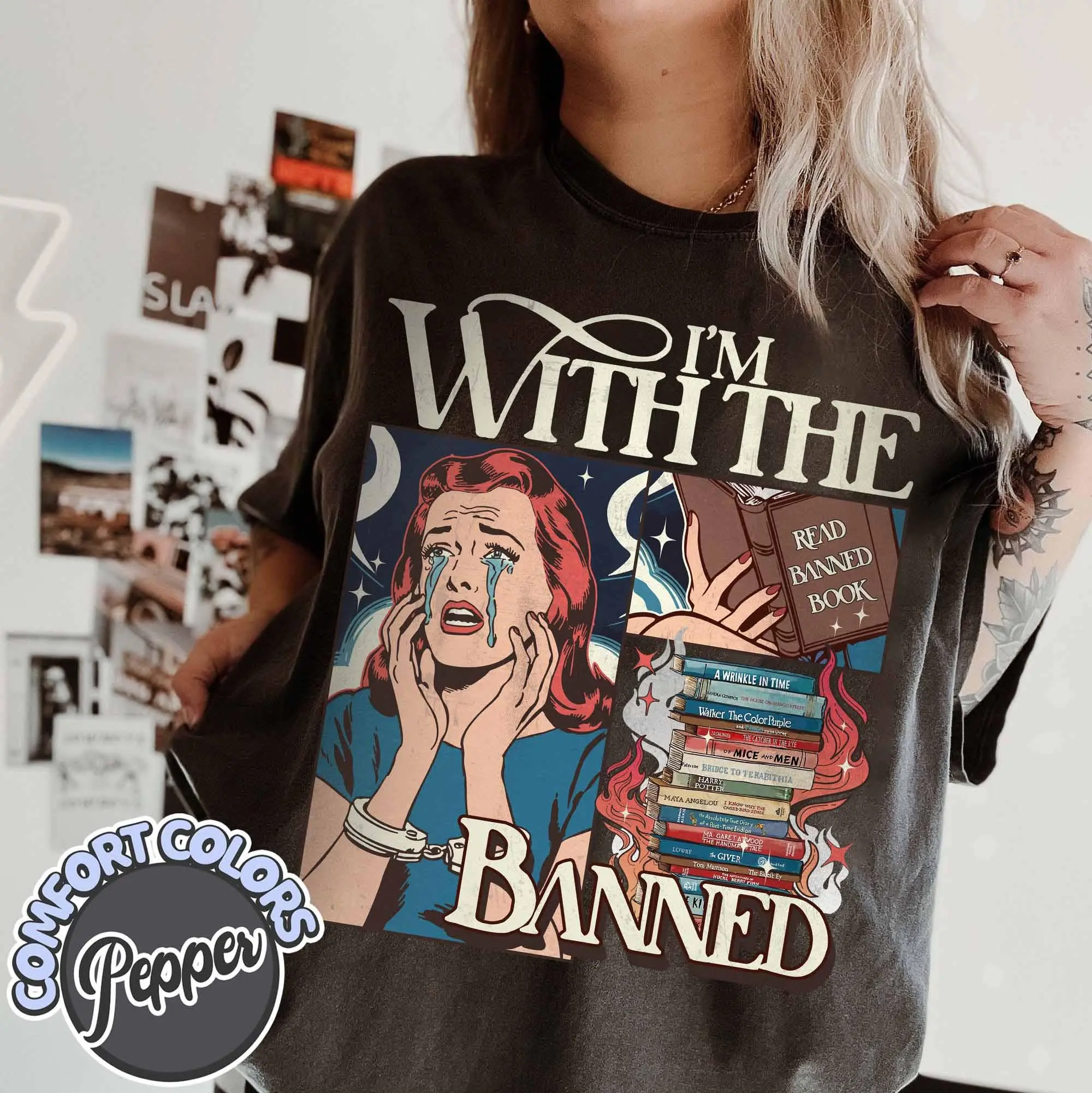 I’m With the Banned Comfort Color Shirts, Banned Books Tshirt, Reading Tshirt,Crew Neck Cotton Trendy, Men's T shirts