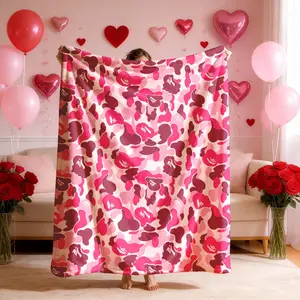 Flannel Blanket Camo Theme, Large Size, Soft Lightweight Warm, Perfect for Bed Sofa Office Camping Travel, Valentine's Day Gift, Soft Fluffy Blanket