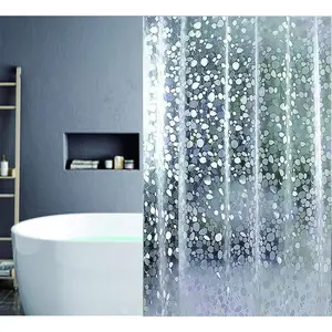 EVA Shower Curtain Liner with 12 Plastic Hooks, 72x72 Inch for Shower Stall & Bathtubs, 3D Pebble Bathroom Curtains, Odorless & Non , Semi-Transparent
