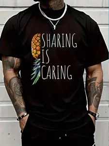 100% Cotton Funny Sharing Is Caring Upside Down Pineapple Swinger T-Shirt Women's Men's Graphic Tee Crew Neck summer vacation Tops