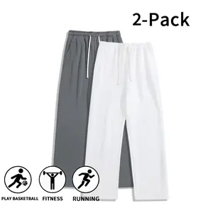 2-Pack Men’s Streetwear Straight-Leg Sweatpants, Loose-Fit Drawstring Athletic Pants for Basketball, Fitness & Casual Looks