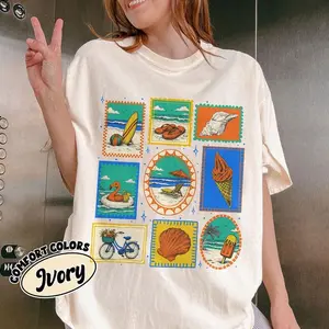 Vintage Beach Summer Shirt, Coastal Vacation Tee, Beachy Graphic TShirt, Retro Stamp Sea Lovers Top
