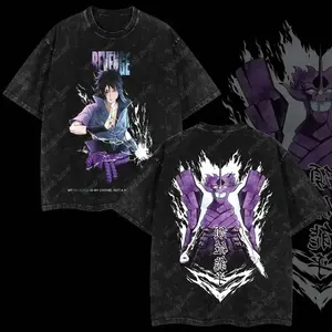 Men's Naruto Anime Sasuke Uchiha Susanoo Sharingan Oversized Short-Sleeve Seamless Double-Printed Lightweight Acid-Washed Cotton Graphic Streetwear T-Shirt, Menswear Apparel AVZ,Graphic tee