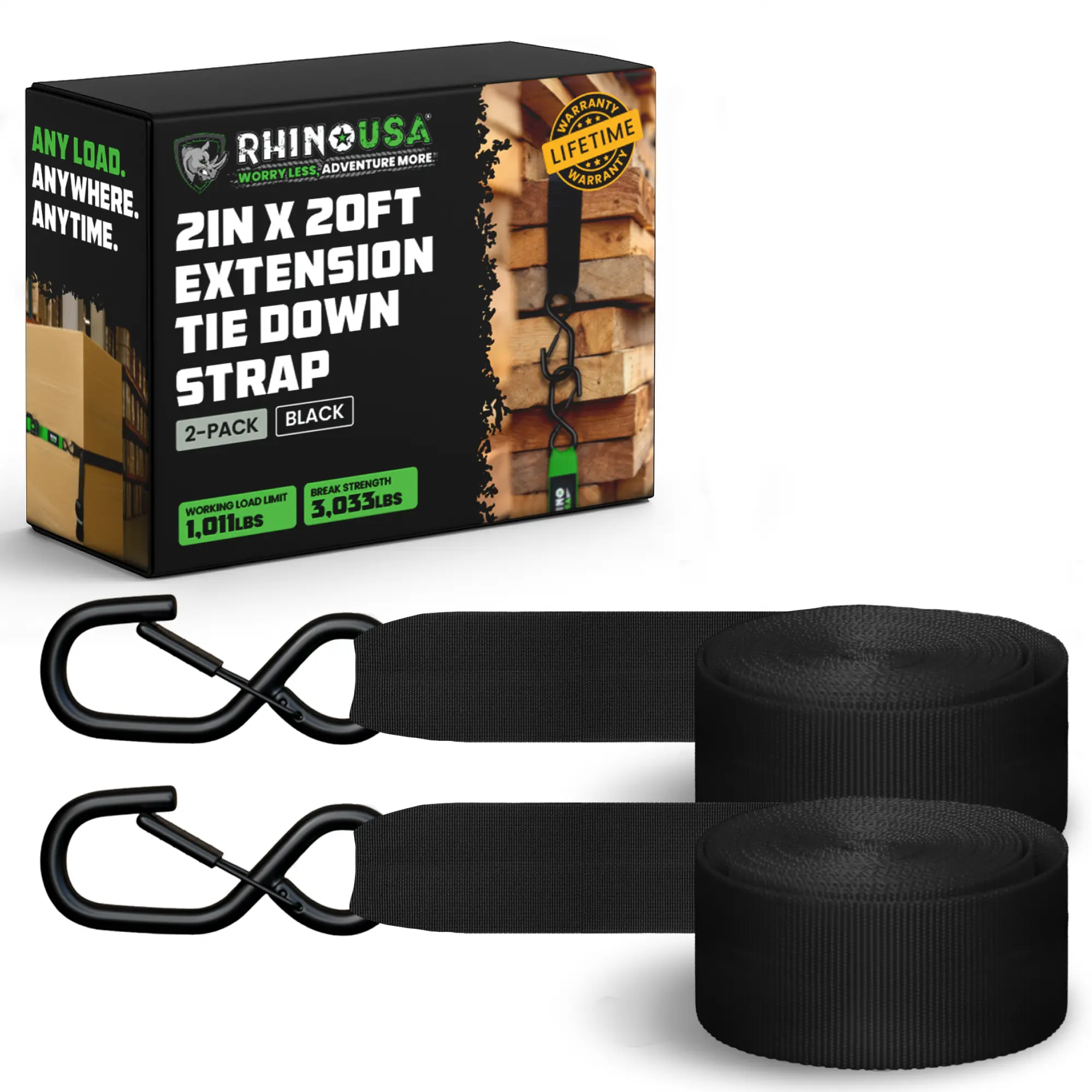 Rhino USA 2" x 20' Ratchet Strap Extension (2-Pack)