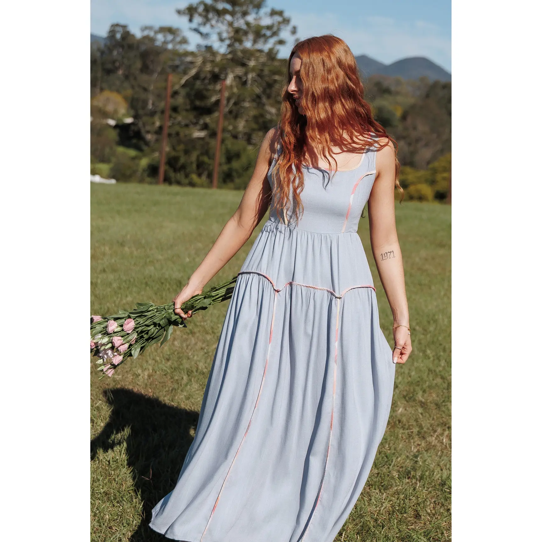 Kyla Maxi Dress - Light Blue Linen