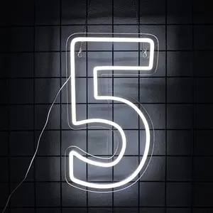 Number 5 Neon Sign Birthday Led Sign Number Five Light Up USB Powered Big Number Sign Light Up Neon Signs for Birthday Night Light Party Anniversary Wedding Christmas Home Bar Decor Led Neon Lights
