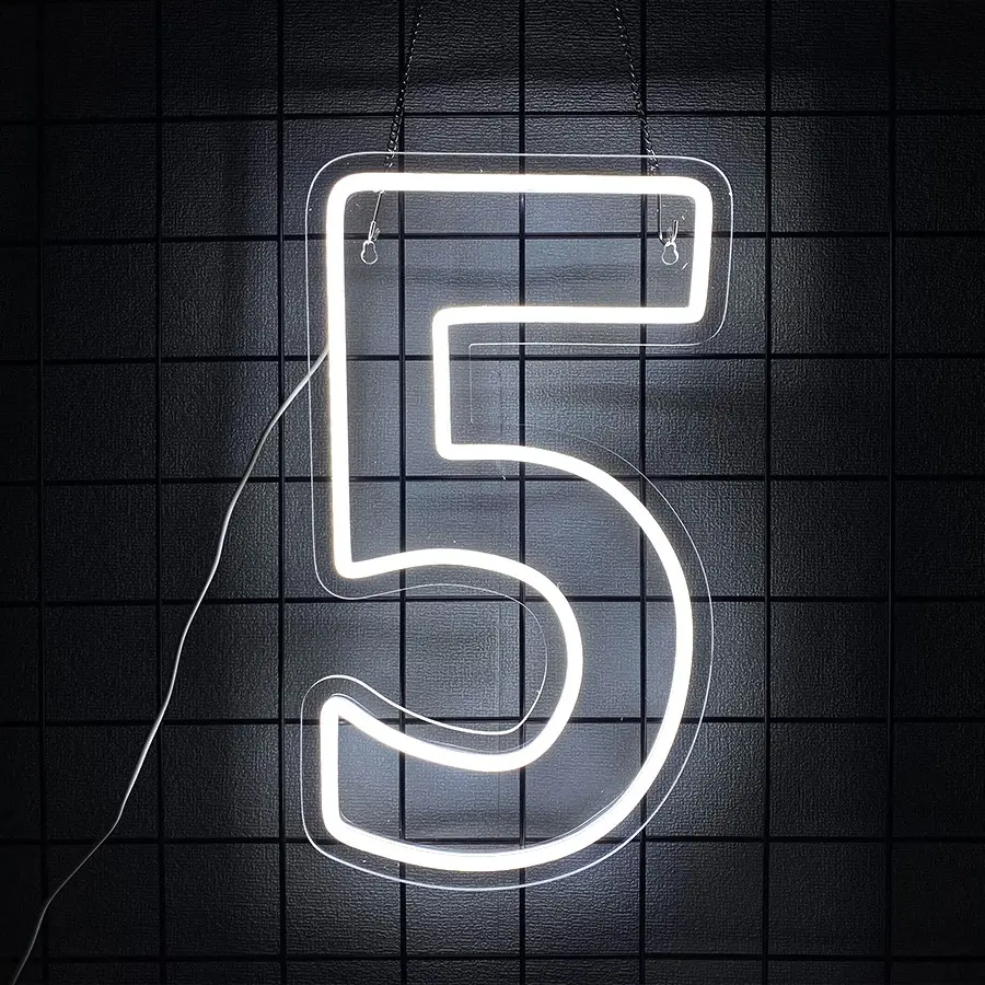Number 5 Neon Sign Birthday Led Sign Number Five Light Up USB Powered Big Number Sign Light Up Neon Signs for Birthday Night Light Party Anniversary Wedding Christmas Home Bar Decor Led Neon Lights