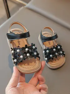 Girls' Floral Summer Sandals, Cute Pearl Daisy Style, Soft Adjustable Laces, Casual Daily Shoes for Girls, Trendy Footwear, Floral Design Sandals