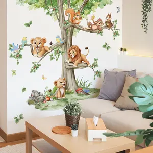 A set (30cm*90cm*2pcs) of tree and animal wall stickers for decorating home, living room, bedroom, and bathroom backgrounds, self-adhesive decorative stickers Decoration Sticker M18087
