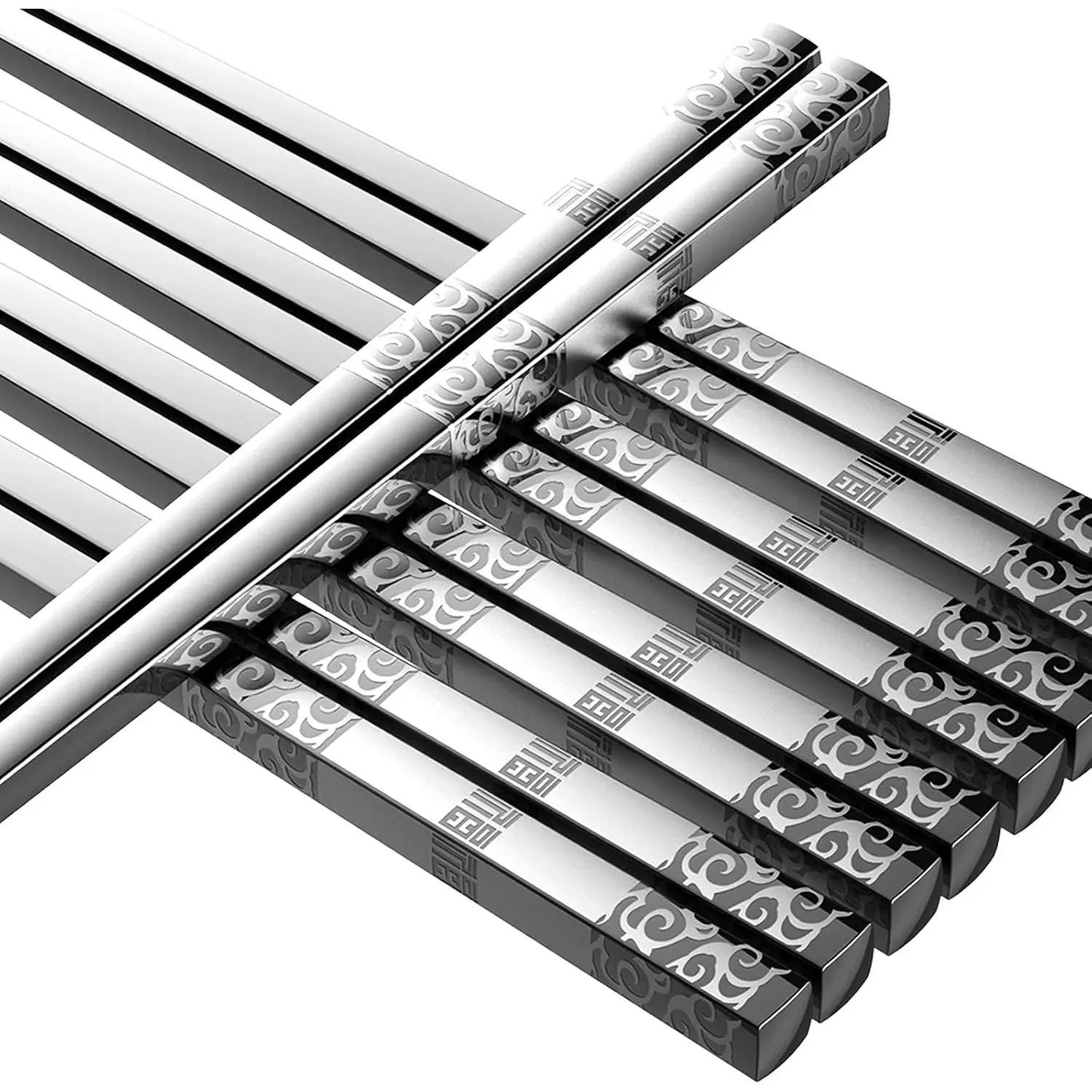 5-Pairs Reusable Stainless Steel Chopsticks for Selfie Accessories, Glossy Finish Square Shape No Fading Metal Cutlery, Lightweight Non-Slip Dishwasher-Safe Tableware, Birthday Gift Idea, Reusable Chopsticks