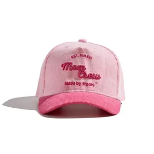 The 'MomCrew' Pink Corduroy Cap